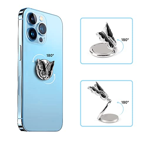 Phone Ring Holder Finger Kickstand, Bling Metal Cute Butterfly Cell Phone Ring Stand Grip Turns 360° Rotation Adjustable Sparkle Phone Grip Compatible with iPhone, Samsung, All Smartphone - color: Black