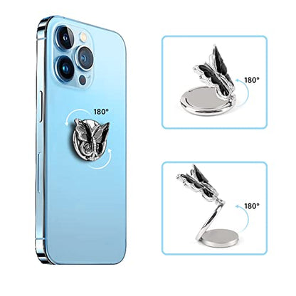 Phone Ring Holder Finger Kickstand, Bling Metal Cute Butterfly Cell Phone Ring Stand Grip Turns 360° Rotation Adjustable Sparkle Phone Grip Compatible with iPhone, Samsung, All Smartphone - color: Black