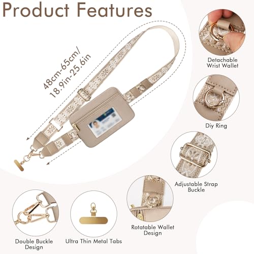 AULEEP Clip and Go Strap with Wallet, Phone Strap Crossbody, Phone Lanyard - color: Khaki