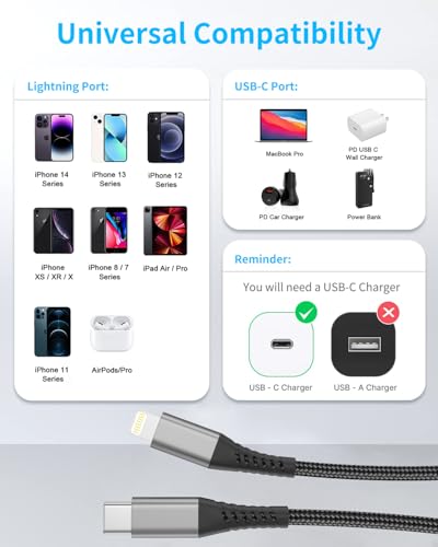 USB C to Lightning Cable 3FT, 3Pack MFi Certified iPhone Fast Charging Cord - size: 3 feet