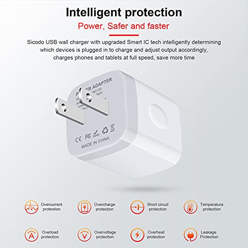 Charger Block for iPhone, Plug in Phone Charger, Sicodo 4Pack Single Port USB Wall Charge Fast Charging Adapter Cube Box for iPhone 16 15 14 13 SE(2020) 12/11pro/XS/XS Max,Samsung Galaxy S25/S24/S23 - color: White