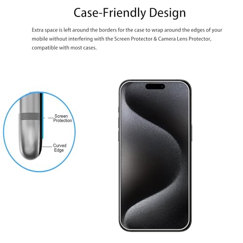 Screen Protector For iPhone15 Pro Max Tempered Glass Film with Easy Alignment Tool 3-Pack
