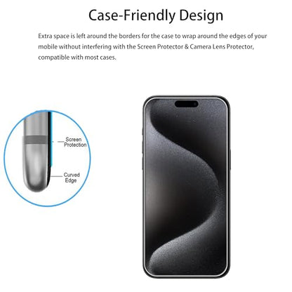 Screen Protector For iPhone15 Pro Max Tempered Glass Film with Easy Alignment Tool 3-Pack