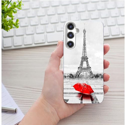 for Samsung Galaxy S24 FE Case for Girl Women Men, Full Protective Shockproof Slim Soft TPU Clear Phone Cover Cases for Galaxy S24 FE,Romantic France Paris Eiffel Tower Red Umbrella - color: A Eiffel tower in the rain