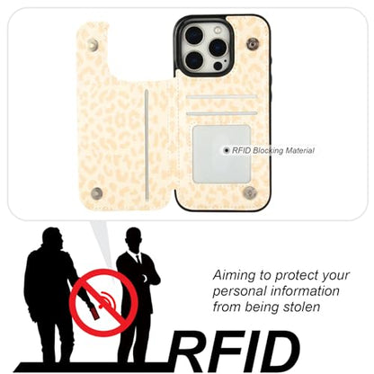 HAOPINSH for iPhone 16 Pro Wallet Case with Card Holder, Cream-Coloured Leopard Pattern Back Flip Folio PU Leather Kickstand Card Slots Case for Women Girls, Double Magnetic Clasp Shockproof 6.3" - color: Cream-coloured Leopard