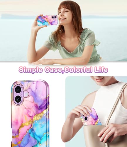 Btscase Compatible with iPhone 17 Case 6.3 Inch 2025,Marble Pattern 3 in 1 Heavy Duty Shockproof Full Body Rugged Hard PC+Soft Silicone Drop Protective Women Girl Phone Cases, Pink Blue - color: Pink Blue, size: iPhone 17