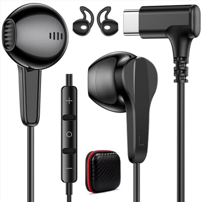 90° Angled USB C Headphones for iPhone Duo 18 17 16 15 Pro Max Wired Earbud - color: Black