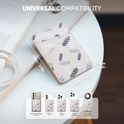 VULKIT Phone Card Holder Wallet Leather Adhesive Pocket RFID Blocking Credit Card Sleeves Stick Back of Phone Smartphones White - color: Leaf White