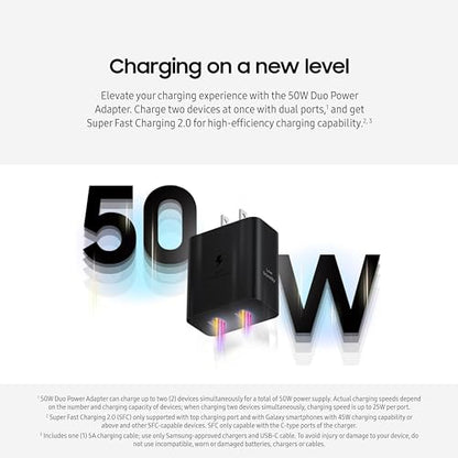 Samsung 50W Duo Power Adapter Wall Charger, 2 Ports, Cable Included, Black