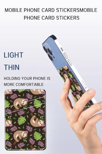 Phone Card Holder, Dual Pocket Leather Phone Wallet Adhesive Stick On, Cute Card Holder, Credit Card Holder for Phone Case Smiling Sloth - color: Smiling Sloth