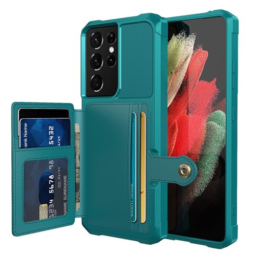 Wallet Case for Samsung Galaxy S21 Ultra, Compatible with Magnetic Car Mount, Heavy Duty Shockproof Rugged Soft TPU Back Leather Flip Credit Card Holder Cover 6.8 inch, Green - color: Green, size: Samsung Galaxy S21 Ultra