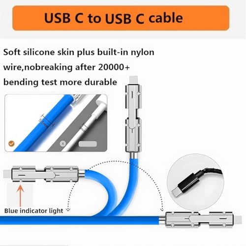 2 Pack USB C to C Cable 5ft Chubby Silicone 4 in 1 USB C Charging Cable - color: Orange+Blue