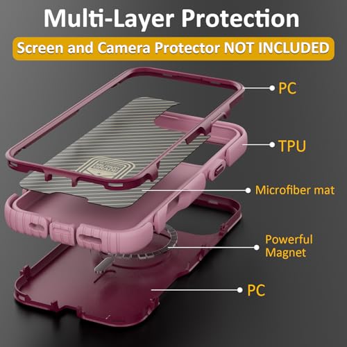 Follaroma Magnetic for iPhone 16 Pro Case, Heavy Duty Cases, Purple Pink | Compatible with MagSafe, Heavy Duty Shockproof,Military-Grade Anti-Drop Protective,Dual Layer Magnetic Protection Phone Cover - color: Purple Pink, size: iPhone 16 Pro 6.3''