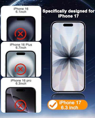 SIBEITU 3+3 Pack Screen Protector for iPhone 17 6.3 Inch Tempered Glass - size: iPhone 17 6.3"