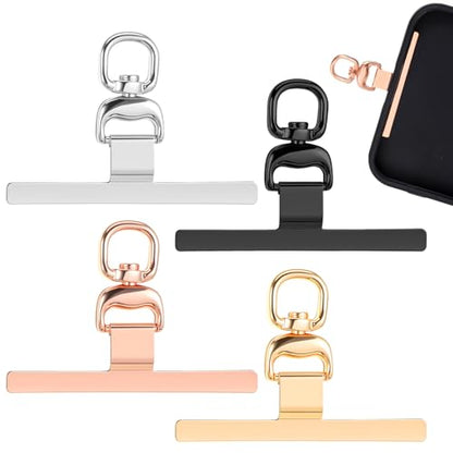 4 PCS Phone Tether Tab Phone Lanyard Patch with 360° Swivel Rotatable Without Adhesive Heavy Duty Universal Phones Insert for Strap Replacement Part Compatible with Cell Phones Straps Wristbands