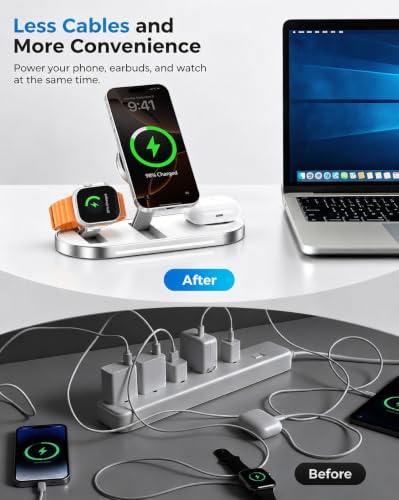 25W 3 in 1 Wireless Charging Station for Magsafe Charger for Apple Device - color: white