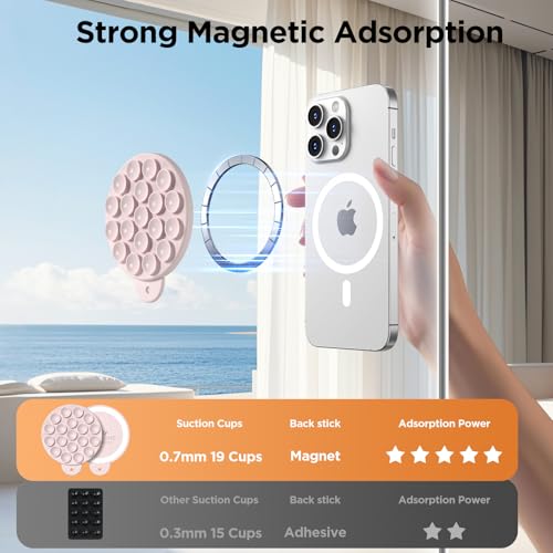 Magnetic Suction Cup Phone Mount, Compatible with MagSafe, Silicone Octo Cup Buddy Sticky Grip Holder for iPhone and Android, Removable Hands-Free Selfie/Video for TikTok, Lovely Pink - color: Lovely Pink