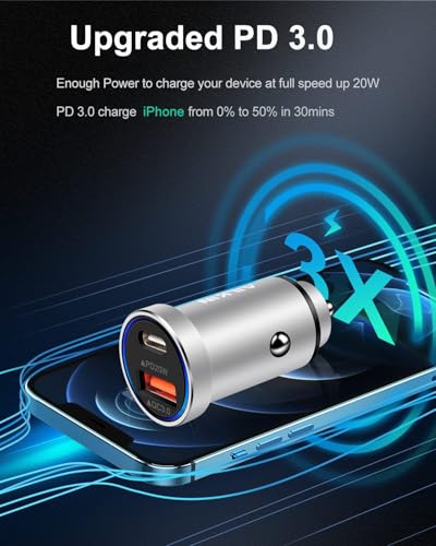 Car Port Charger For iPhone 17e 17 Pro Max Usb C Cigarette Lighter Adapter - color: Silver