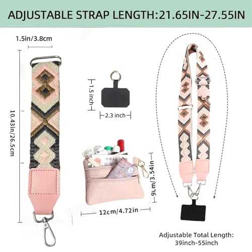 Crossbody Body Phone Holder for Women, New Phone Strap with Zippered Pouch, Adjustable Crossbody Strap - color: Pink