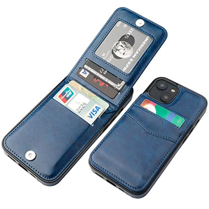 KIHUWEY for iPhone 14 Wallet Case Card Holder Kickstand, Blue - color: Blue