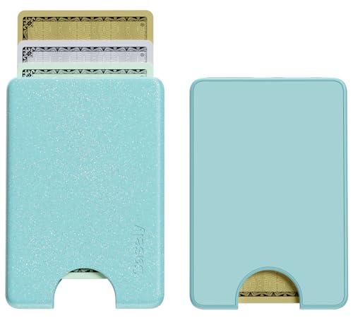 Casely MagWallet | Aquamarine | Ocean Blue Shimmer | Slim Wallet Card Holder | Compatible with MagSafe | Soft-Touch Hard Silicone | Holds Up to 3 Cards - color: Aquamarine | Ocean Blue Shimmer Glitter
