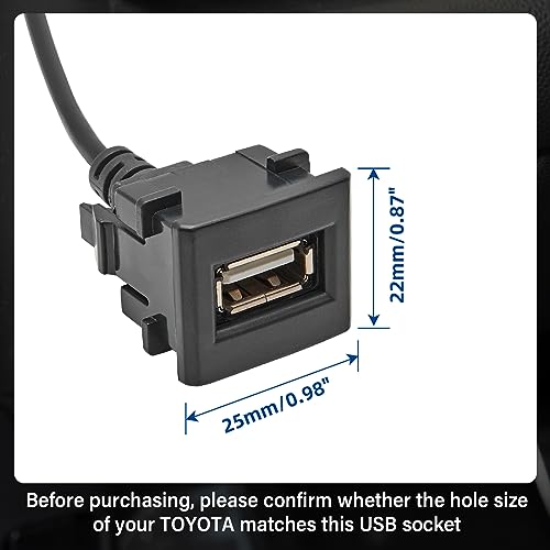 Anina USB Port Car Charger for Toyota, Male to Female USB Power Socket Adapter, Panel Flush Mount Extension Cable for Tundra Land cruiser Prado RAV4 Camry Corolla, Square Vehicle Dash Port (25*22mm)