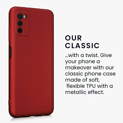 kwmobile Case Compatible with Samsung Galaxy A03s Case - Soft Slim Metallic TPU Silicone Cover - Metallic Dark Red - color: metallic dark red