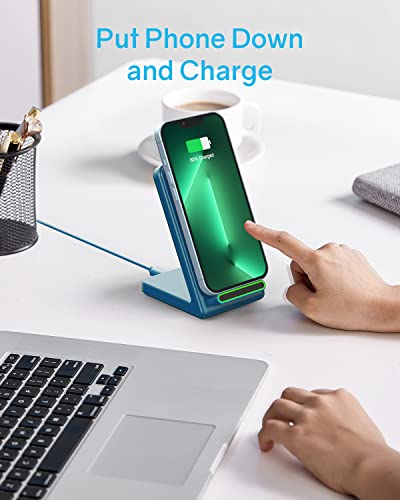Fast Wireless Charging Station for Phone: CIYOYO 15W Charging Stand Compatible with iPhone 15/14/13/12/11, Samsung Galaxy S23/ S22/ S21/ S20 for Office Bedside Gift - color: Blue