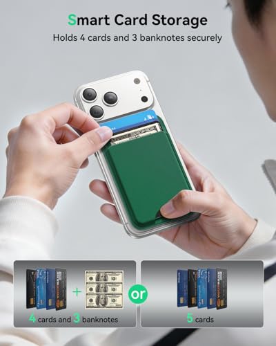 for MagSafe Wallet with Stand, 5 Card Holder, Slim Leather Magnetic Wallet for iPhone 18/17/16/15/14/13/12 Pro Max Plus Air Series, 3 Card Slots & 1 Cash Slot,Green - color: Green