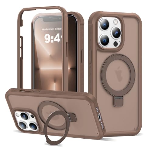 Compatible with iPhone 13 Pro Max Case with Magnetic Ring Stand [Compatible with Mag-Safe] [Built-in Screen Protector] Military-Grade Drop Protection Translucent Phone Case, Desert Brown - color: Desert Brown, size: Iphone 13 Pro Max