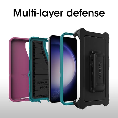 OtterBox Galaxy S23 (Only) - Defender Series Case - Canyon Sun (Pink), Rugged & Durable - with Port Protection - Includes Holster Clip Kickstand - Microbial Defense Protection - Non-Retail Packaging - color: Canyon Sun (Pink)
