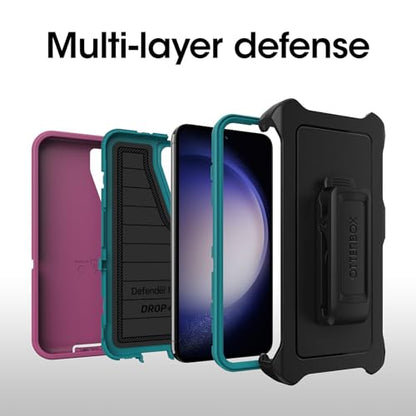 OtterBox Galaxy S23 (Only) - Defender Series Case - Canyon Sun (Pink), Rugged & Durable - with Port Protection - Includes Holster Clip Kickstand - Microbial Defense Protection - Non-Retail Packaging - color: Canyon Sun (Pink)