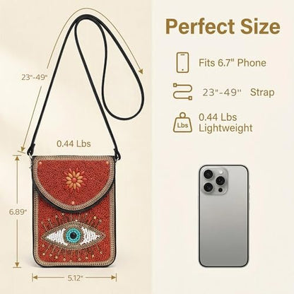 Small Crossbody Bags for Women, Cell Phone Shoulder Bag Boho Wallet Purse - color: Red Eye