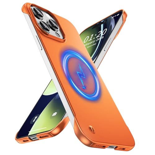 GRECAZO Magnetic Frosted Frameless Case for iPhone 14 Pro Max, Orange | Compatible with MagSafe, Metallic Finish, Hard PC Cover, Ultra Thin Lightweight Minimalist Borderless, Slim Fit, 6.7-Inch - color: Orange, size: iPhone 14 Pro Max