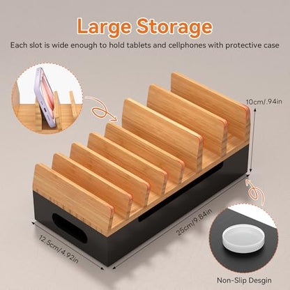 Bamboo Charging Stand for Multiple Devices Phone Watch Stand-Natural+Black - color: Natural + Black (No USB Charger)