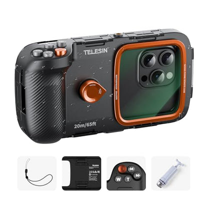 TELESIN Universal Underwater Phone Case for Snorkeling and Diving Waterproof Housing for Photo & Video Handle Grip for iPhone 7-17 Pro/Pro Max/Plus/Mini, Galaxy S10-S26 Ultra/Plus and Most Phones