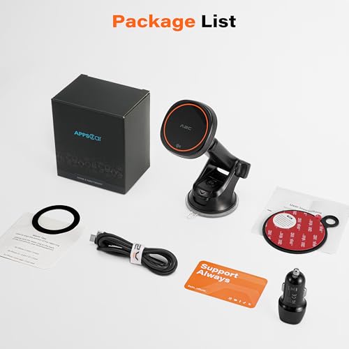 APPS2Car Magnetic Car Phone Mount - Designed Only for MagSafe iPhone 17-12 Series, Orange/Black Data Cable (Random) - color: Orange