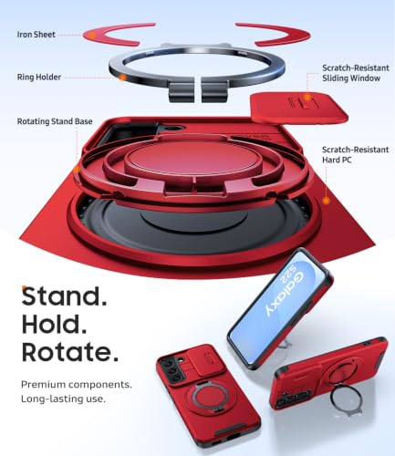 JAME for Samsung Galaxy S22 Case with Ring Stand & Slide Camera Cover Red - color: Red, size: Galaxy S22