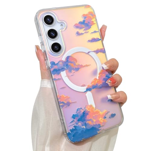 Cute Case for Samsung Galaxy S24 Case, Iridescent Clouds | Compatible with Magsafe, Aesthetic Twilight Sky Pattern Design for Women Girls, Girly Glitter Magnetic Phone Cover - color: Twilight Sky, size: Samsung Galaxy S24