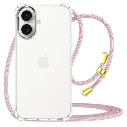 Clear Case for iPhone 17 Adjustable Lanyard Crossbody Neck Strap Women Soft TPU Rubber Bumper Case Cover Transparent Shockproof Protective Phone Case for iPhone 17 - Rose Gold - size: for iPhone 17