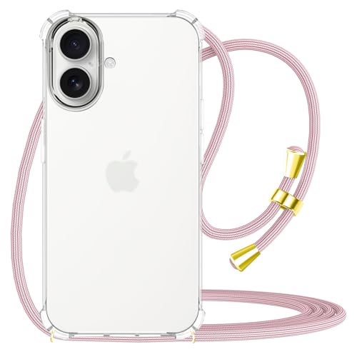 Clear Case for iPhone 17 Adjustable Lanyard Crossbody Neck Strap Women Soft TPU Rubber Bumper Case Cover Transparent Shockproof Protective Phone Case for iPhone 17 - Rose Gold - size: for iPhone 17
