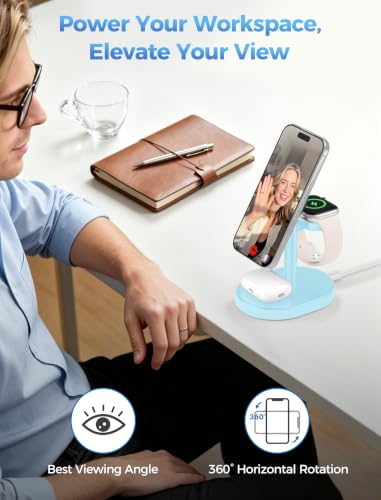 Mag-Safe Charger 3 in 1 Charging Station for iPhone Apple Watch AirPods - color: Iceblue, size: 15W