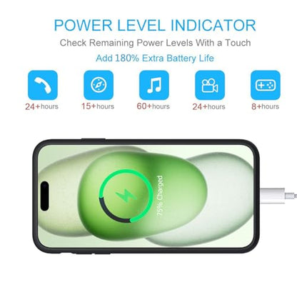 Battery Case for iPhone 15, Upgraded 10000mAh Portable Protective Charging Case with Wireless Charging Compatible with iPhone 15 (6.1 inch) Rechargeable Battery Pack Charger Cover with Carplay (Black) - size: iPhone 15
