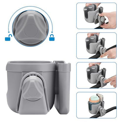Accmor Stroller Cup Holder with Phone Holder, Bike Cup Holder, Universal Cup Holder for Uppababy Nuna Strollers, 2-in-1 Drinks Holder for Walker, Wheelchair, Scooter - color: All Grey