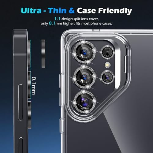 imluckies for Samsung Galaxy S25 Ultra Camera Lens Protector Bling, AR+AF Tempered Glass, 9H Anti-Scratch Metal Individual Lens Cover, HD Clear Camera Accessories - Glitter Titanium Black - color: Bling Black
