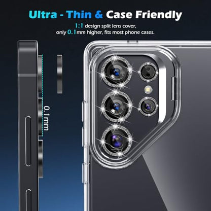 imluckies for Samsung Galaxy S25 Ultra Camera Lens Protector Bling, AR+AF Tempered Glass, 9H Anti-Scratch Metal Individual Lens Cover, HD Clear Camera Accessories - Glitter Titanium Black - color: Bling Black