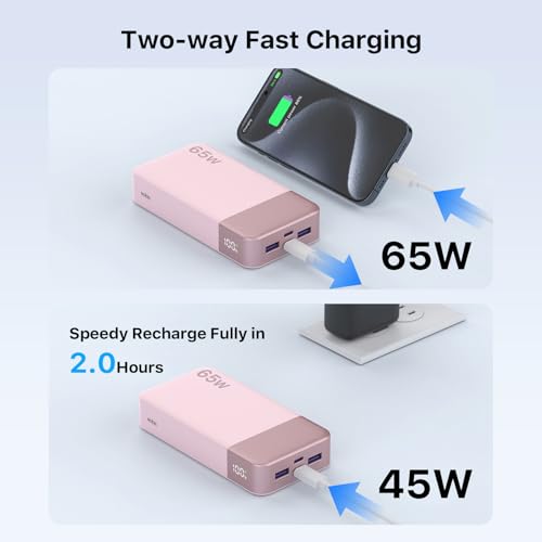NOBIS Portable Charger 20000mAh 65W Power Bank Fast Charging - color: Pink