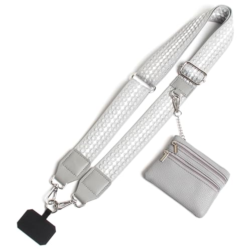Phone Strap with Zippered Pouch, Clip and Go Strap for Phone with Wallet Crossbody, Adjustable Crossbody Phone Strap-2 - color: Wave Point Gray