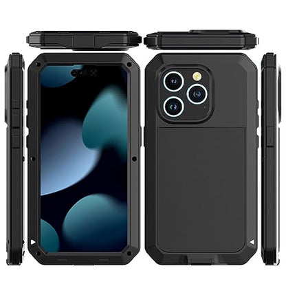 Compatiable with iPhone 15 Pro Case,360 Full Body Protective Cover Heavy Duty Shockproof Tough Armour Aluminum Alloy Metal Case with Silicone Built-in Screen Protector - Black - color: Black
