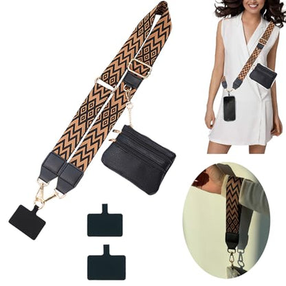 Upgraded 2-in-1 Phone Strap Crossbody with Removable Wrist Strap, 2 Pack Adjustable Phone Lanyard Crossbody with Wallet, Clip And Go Phone Strap with Zippered Pouch for Women Travel Cruise Essential - color: Brown